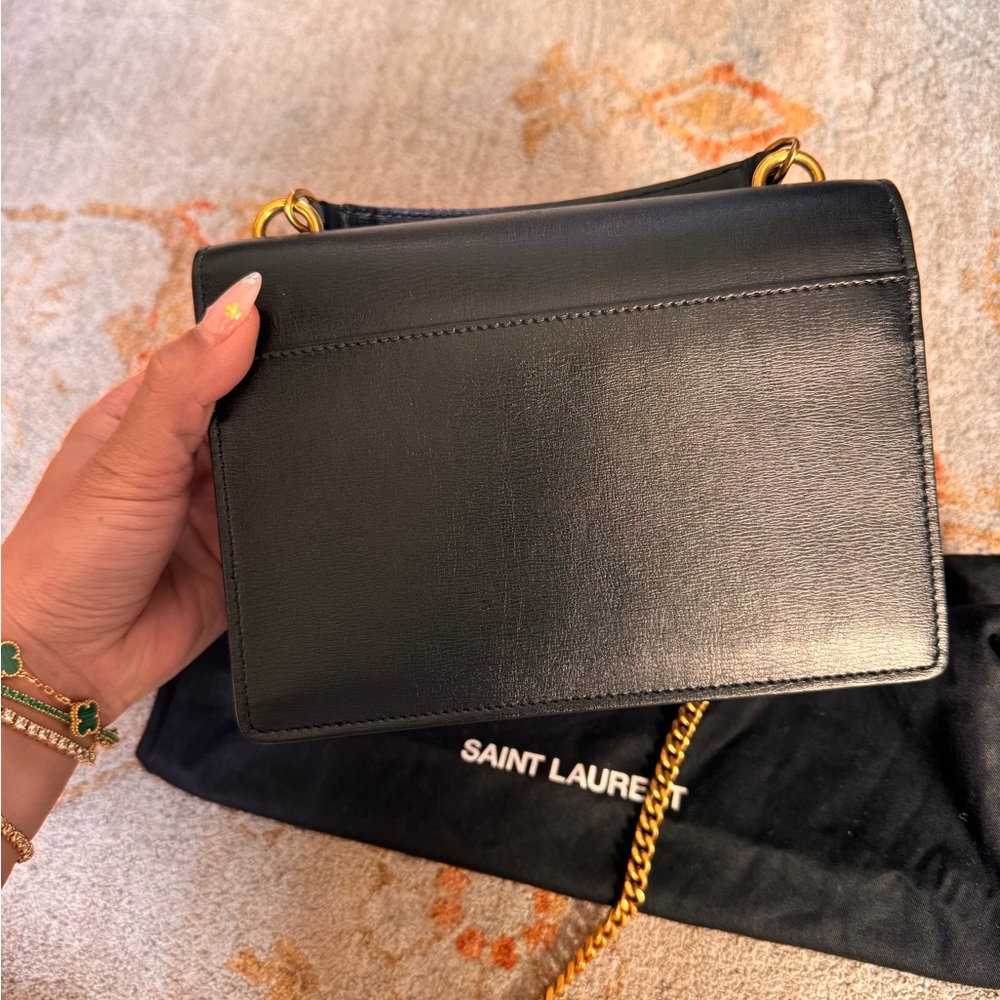 Saint Laurent Sunset Chain Wallet Black Calfskin YSL Monogram Crossbody Gold - Picture 5 of 5